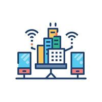 a city with wifi and a tower with a phone vector