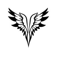 Symmetric Black and White Angel Wings with a Sharp Bottom Point, Isolated on White Background, Detailed Feather Texture. vector
