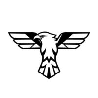 Bold Black and White of an Eagle with Outstretched Wings, Simple Line Art on a White Background. vector
