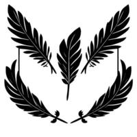 Stylized Black Feather Composition Five Feathers Arranged in a Decorative Pattern, Abstract Minimalist , White Background vector