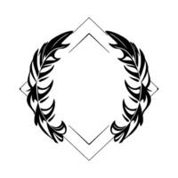 A symmetrical monochrome featuring two stylized feather wreaths framing a diamondshaped border, evoking elegance. vector
