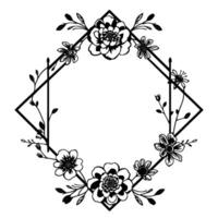 Intricate Black and White Floral Geometric Frame with Delicate Leafy Vines for Elegant Use. vector