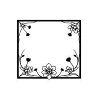 Elegant Black and White Floral Frame Square Border Adorned with Stylized Blooms, Leaves, and Vines for or Invitations. vector