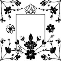 Elegant black and white floral frame with an empty square center, ideal for cards, invitations, or announcements. vector