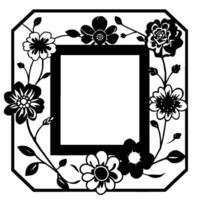 Intricate Black and White Floral Frame with Octagonal Outer Shape and Square Inner Space, Decorative vector