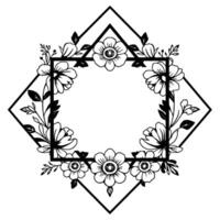 Elegant Black and White Floral Frame with Geometric Diamond Outlines for Wedding Invitation or Decorative . vector