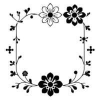 Elegant Black and White Floral Border Frame with Daisy, Flower, and Leaf Details, Creating a Decorative Square on White Background. vector
