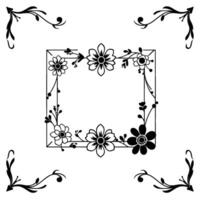 Elegant Black Floral Frame with Corner Flourishes, a Botanical Border for Decoration or elements, Isolated on White. vector