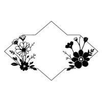 Elegant Monochrome Floral Frame Delicate flowers and leaves adorn a geometric diamond frame, perfect for invitations and designs. vector