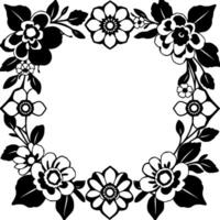 Elegant Black and White Floral Border with Geometric Patterns and Ornate Leaf Elements, Perfect for Framing and Decorative Use. vector