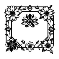 Elegant Black and White Floral Border with Geometric Frame and Detailed Flower Motifs, Perfect for Elements. vector