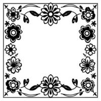 Intricate Black and White Floral Frame with a Square Border, Leaves, and Decorative Details vector