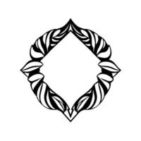 Black and white symmetrical geometric floral , forming a diamondshaped frame, detailed leaf motifs, white background, abstract artwork. vector