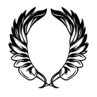 Symmetrical Black and White Illustration of a Laurel Wreath, Symbolizing Victory and Achievement, with a minimalist style and a modern aesthetic, perfect for designs. vector
