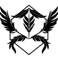 Geometric Black Feather with a Central Leaf Motif, enclosed in a hexagonal frame. vector