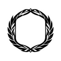 Ornate Black and White Laurel Wreath and Hexagonal Frame, Emblem, , Isolated on White Background vector