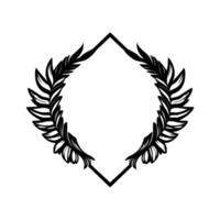 Symmetric Black and White Laurel Wreath within a Rhombus Frame, Minimalist for Awards and Celebrations. vector