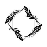 Elegant Black Feather Forming a Rhombus Frame on a White Background, Perfect for Logos and Branding. vector