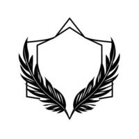 Minimalist Black Feather Wreath , Geometric Frame, Simple Elegance, Botanical Accent, Decorative Border. vector