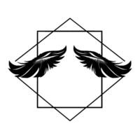 Symmetrical Black Wing Illustration Within a Square and Diamond Geometric Frame, Simple with Feather Detail, Monochrome vector