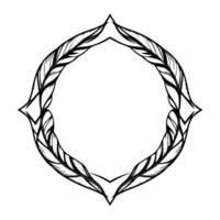 Intricate Black and White Feathered Frame Circular with Stylized Feathers, Ornamental Detailing, and Empty Center. vector