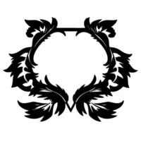 Ornate Black and White Botanical Frame Symmetrical, Decorative Floral with Leafy Details, Empty Center vector