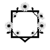 Elegant Black and White Floral Frame A Modern with Daisies, Leaves, and Geometric Structure, Perfect for Invitations and Decor. vector