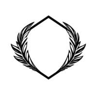 Symmetrical Black and White Floral Wreath , Enclosing Geometric Frame on White Background. vector