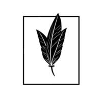 Minimalist Black Feather Cluster Within Square Frame on White, Artistic, Decorative Illustration. vector