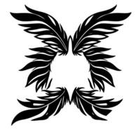 Symmetrical Black Feathered Wing with Gradient Effect on a White Background, Resembling a Symbolic Emblem. vector