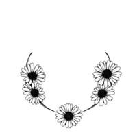 Minimalist Line Art A semicircular arrangement of six daisies with black and white details on a pure white background, creating a simple, elegant floral . vector