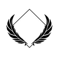 Elegant Black Feather Crest with Diamond Frame on White Background, Minimalist , Monochromatic Emblem. vector