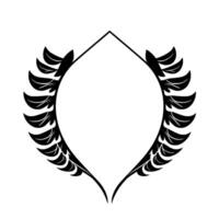 Symmetrical Black and White Illustration A stylized botanical frame in the form of a pointed oval, formed by detailed leafy branches and minimalist angular lines. vector