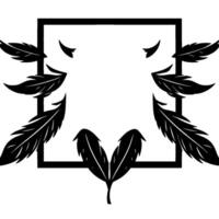 Elegant Black Feathers Enclosing a Square Frame, Symbolizing Flight, Freedom, and Grace on a White Background. vector