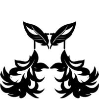 Symmetrical Black and White Composition featuring stylized feathers and foliage elements, set against a diamond backdrop. vector