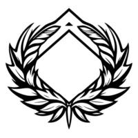 Black and White Geometric Emblem A Diamond Frame Enclosed by Laurel Wreath , Symbolic and Ornamental, on White Background. vector