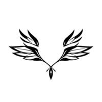 Elegant Black and White Leafy Winglike , Symmetrical and Minimalist, on a Blank White Canvas. vector