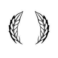Symmetrical black and white minimalist illustration of two stylized wheat stalks or laurel branches forming a circular or crescent shape. vector
