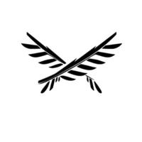 Black Feathered Wings in Flight, Abstract Symbol of Freedom and Grace, Isolated on White Background. vector