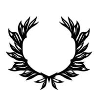 Symmetrical Black and White Laurel Wreath with Detailed Leafy Structure and Open Center on a Clean White Background. vector