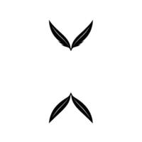 Symmetrical composition Top and bottom facing pairs of simple, stylized black feather illustrations, set against a clean white background. vector