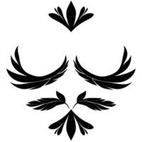 Abstract Black Winged and Leafy Floral Emblems on a White Background, Suggesting a Decorative or Concept. vector