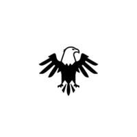 Bold black and white illustration of a majestic eagle in flight with spread wings, minimalist , centered on white background. vector