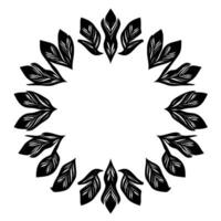 Circular Black and White Leaf Pattern An Elegant, Symmetrical with Minimalist Leaves, Arranged in a Floral or Ornamental Formation. vector