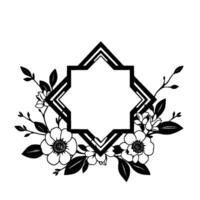 A floral with geometric starshaped frame in black and white, for decoration or a blank template. vector