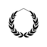 Black and white minimalist illustration of a laurel wreath, featuring a symmetrical and a modern, clean aesthetic against a plain white background. vector