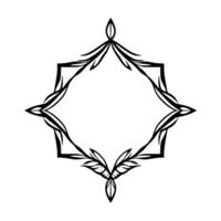 Intricate geometric floral with pointed corners, black lines creating a squarelike ornamental frame on a white background. vector