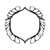 Vectorized Ornamental Leaf Hexagon Frame, Intricate Black Outline on White Background, Decorative Element. vector