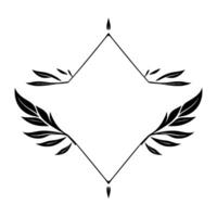 Geometric Diamond Frame Adorned with Stylized Leafy Branches and Delicate Embellishments in Black and White vector