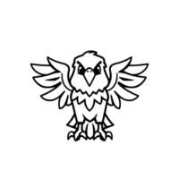 Line art illustration of a fierce cartoon eagle with outstretched wings, sharp claws, and a stern, focused expression. vector